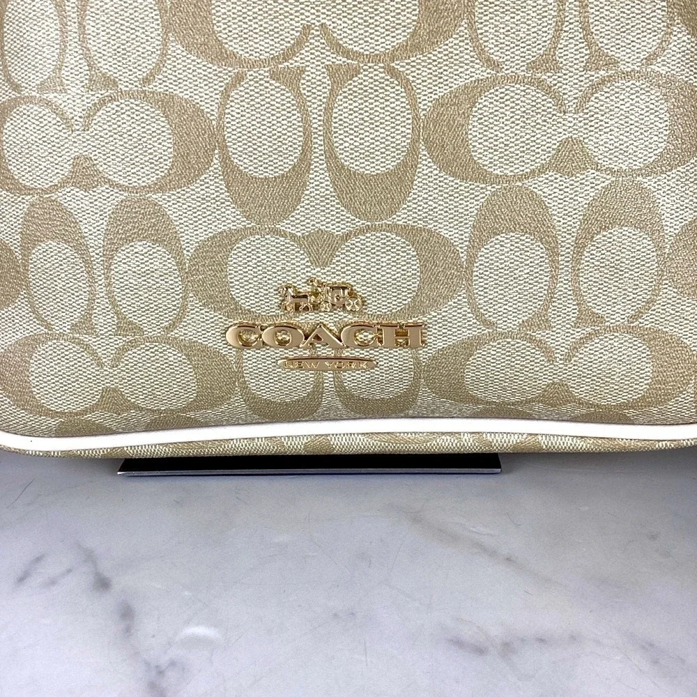 Coach Cammie Chain Bucket Signature‎ Khaki Chalk Shoulder Bag Wallet Set Purse - Picture 9 of 15